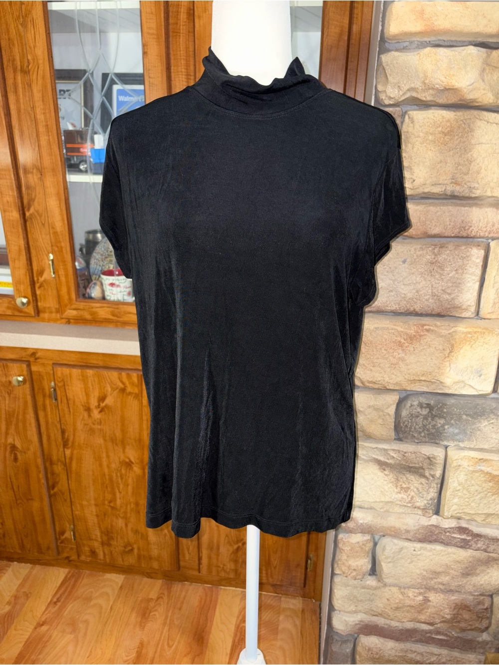 Chico's Black Short Sleeve Mock Neck Top